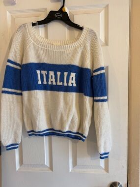 Aeropostale White & Blue 'ITALIA' Scoop Neck Pullover